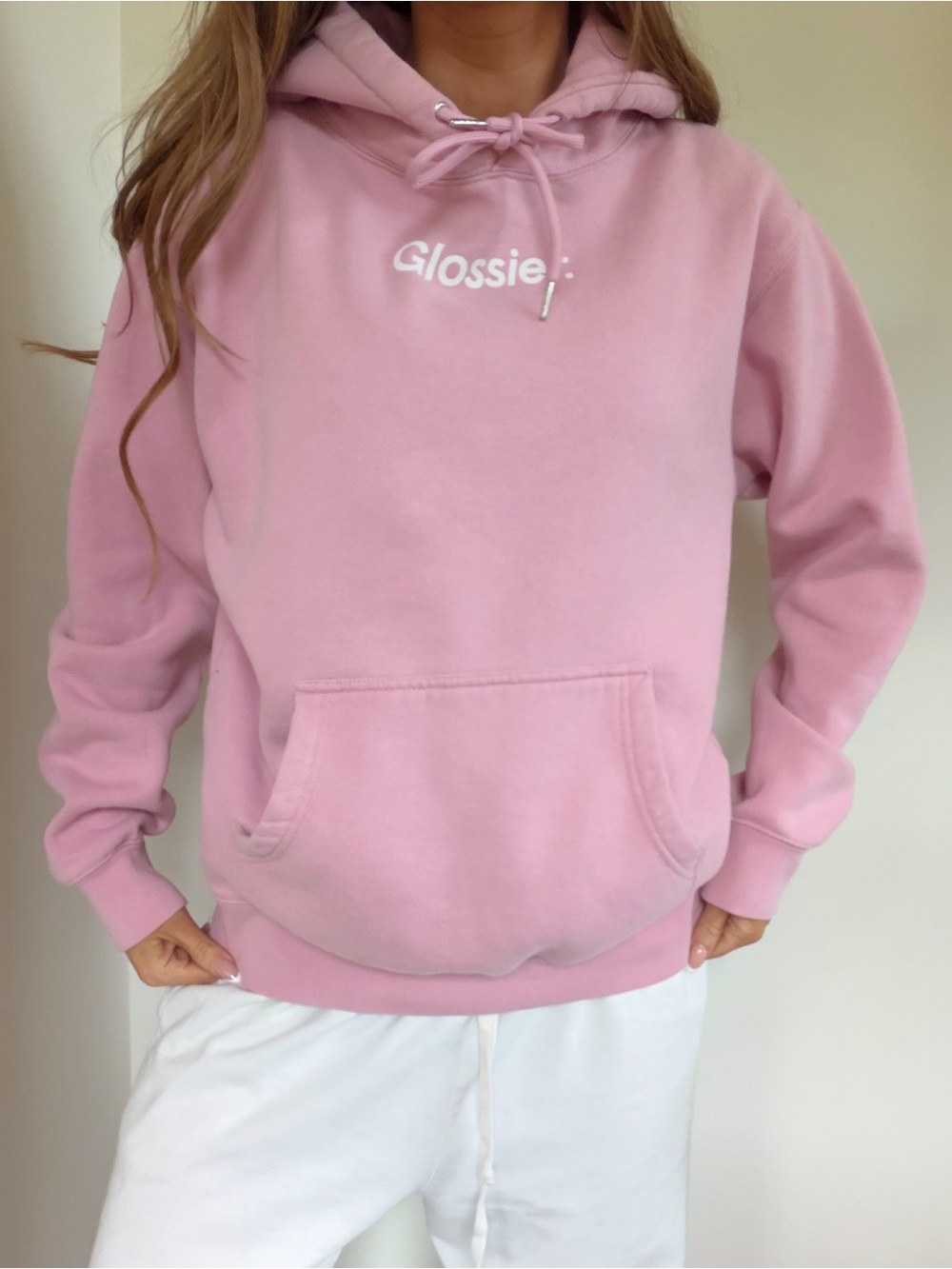 Glossier Original Pink Hoodie size small
